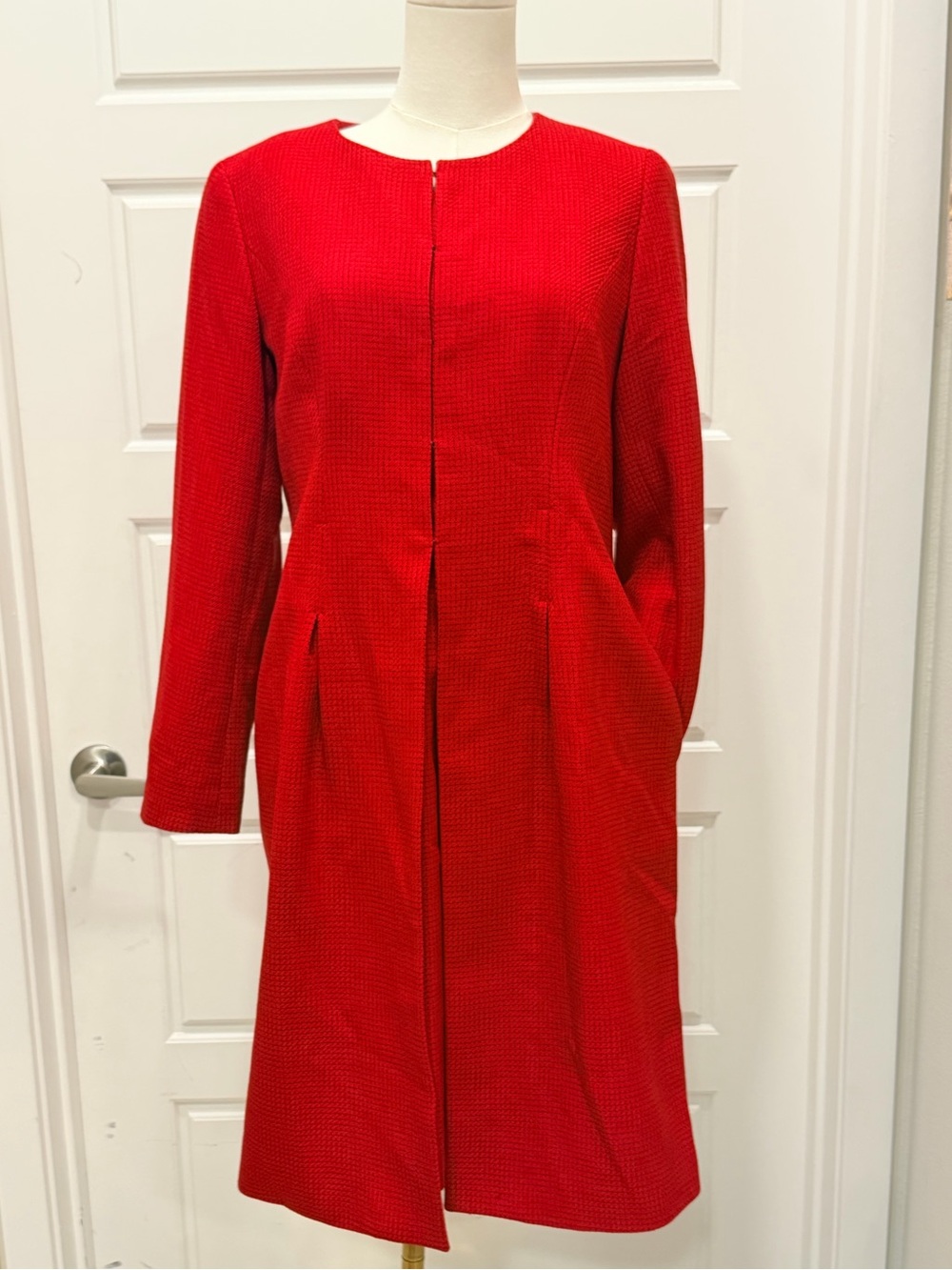 2PC Le Suit Petite Red Women's Long Sleeve Midi Dress Suit